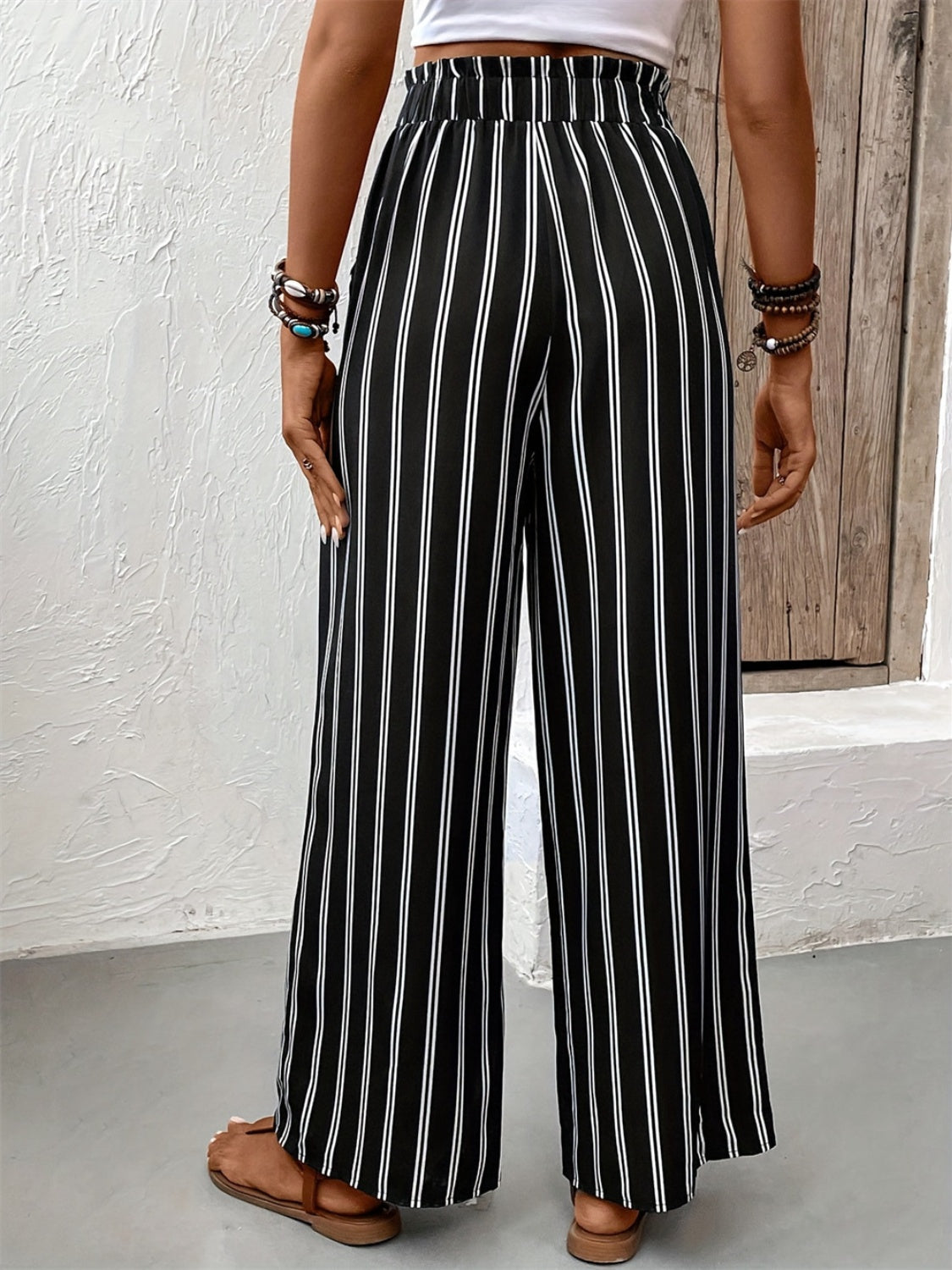 Striped High Waist Wide Leg Pants - The Goddess Galleries