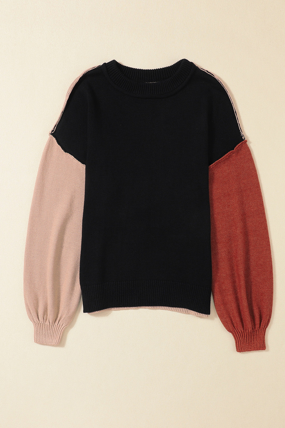 Contrast Round Neck Dropped Shoulder Sweater - The Goddess Galleries