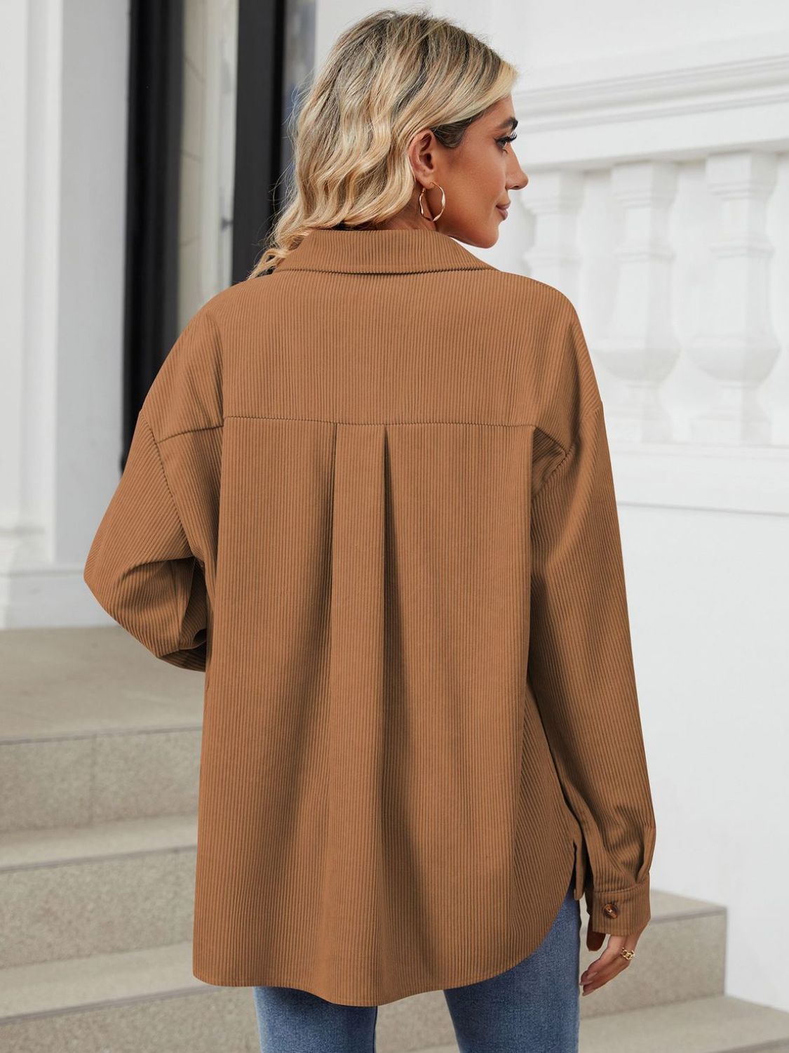 Button Up Long Sleeve Shirt with Breast Pockets - The Goddess Galleries