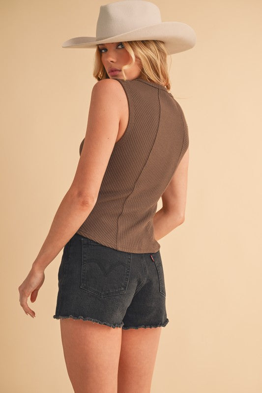 Aemi + Co Exposed Seam Ribbed Wide Strap Tank - The Goddess Galleries