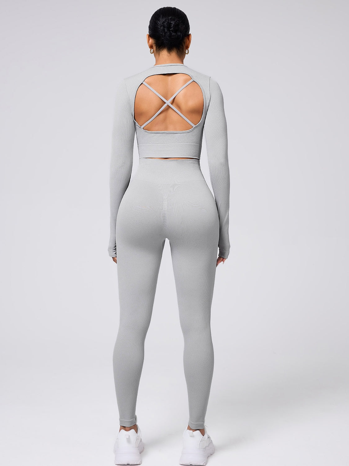 Back Crisscross Round Neck Long Sleeve Top and Leggings Active Set - The Goddess Galleries