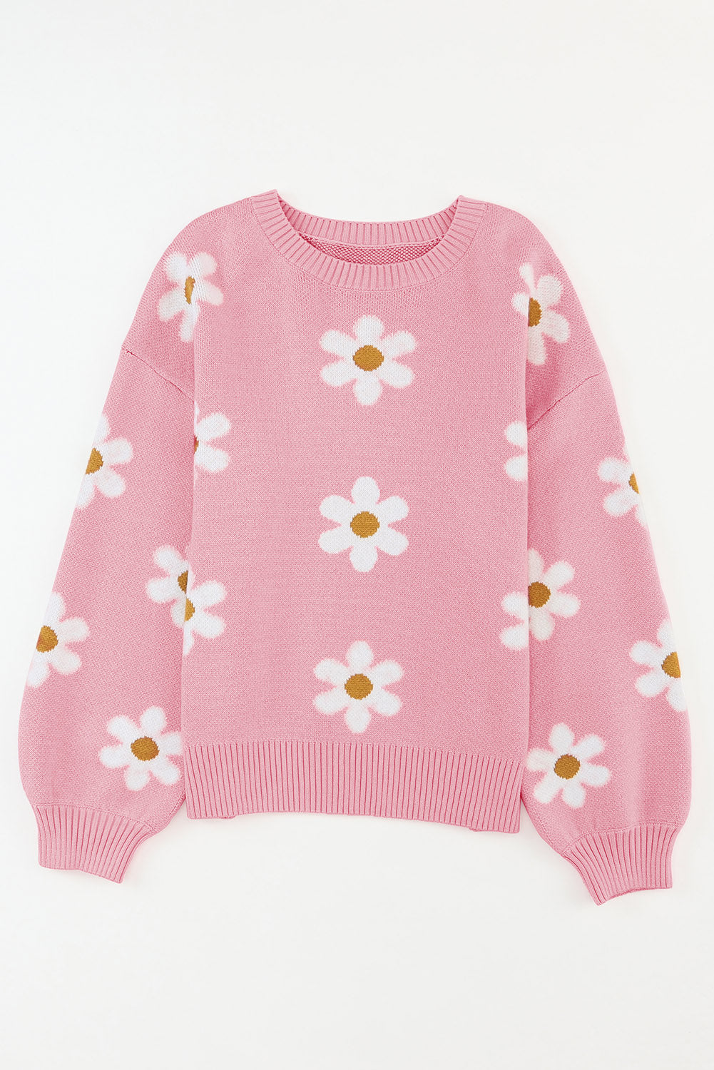 Flower Round Neck Dropped Shoulder Sweater - The Goddess Galleries