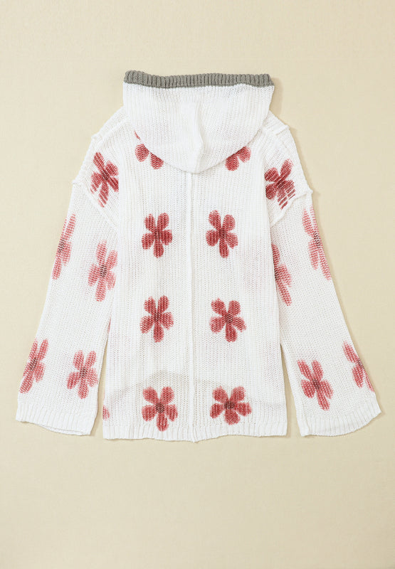 Drawstring Flower Hooded Knit Top - The Goddess Galleries