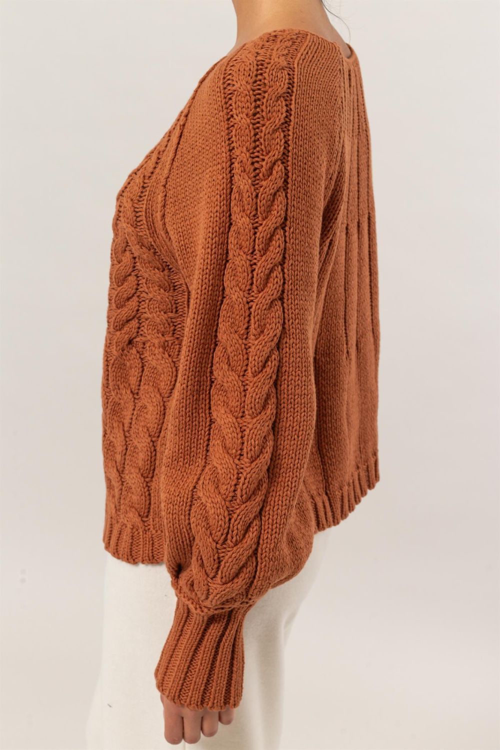 HYFVE Cable-Knit Round Neck Raglan Sleeve Sweater - The Goddess Galleries