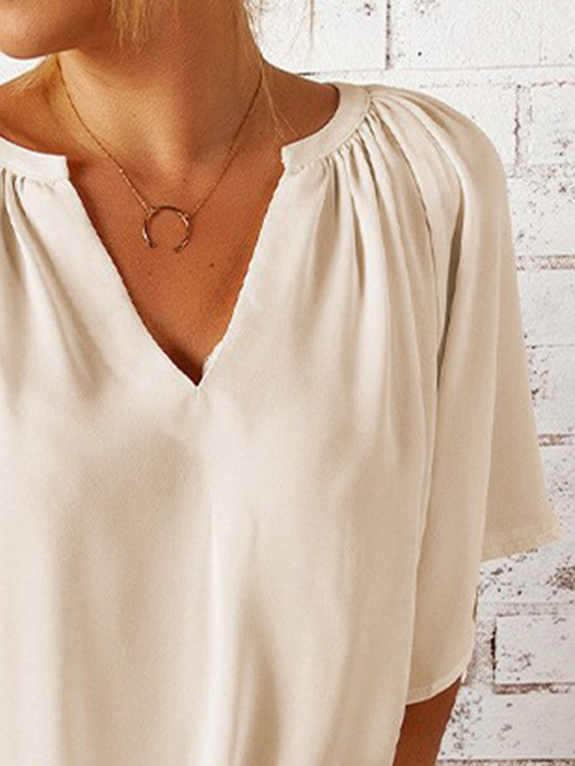 Ruched Notched Half Sleeve Blouse - The Goddess Galleries
