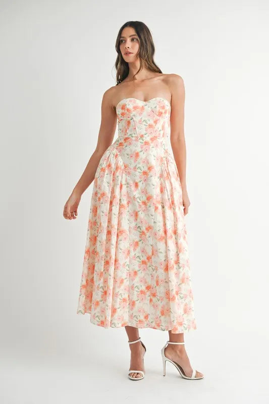 MABLE Sweetheart Neckline Floral Printed Midi Dress - The Goddess Galleries