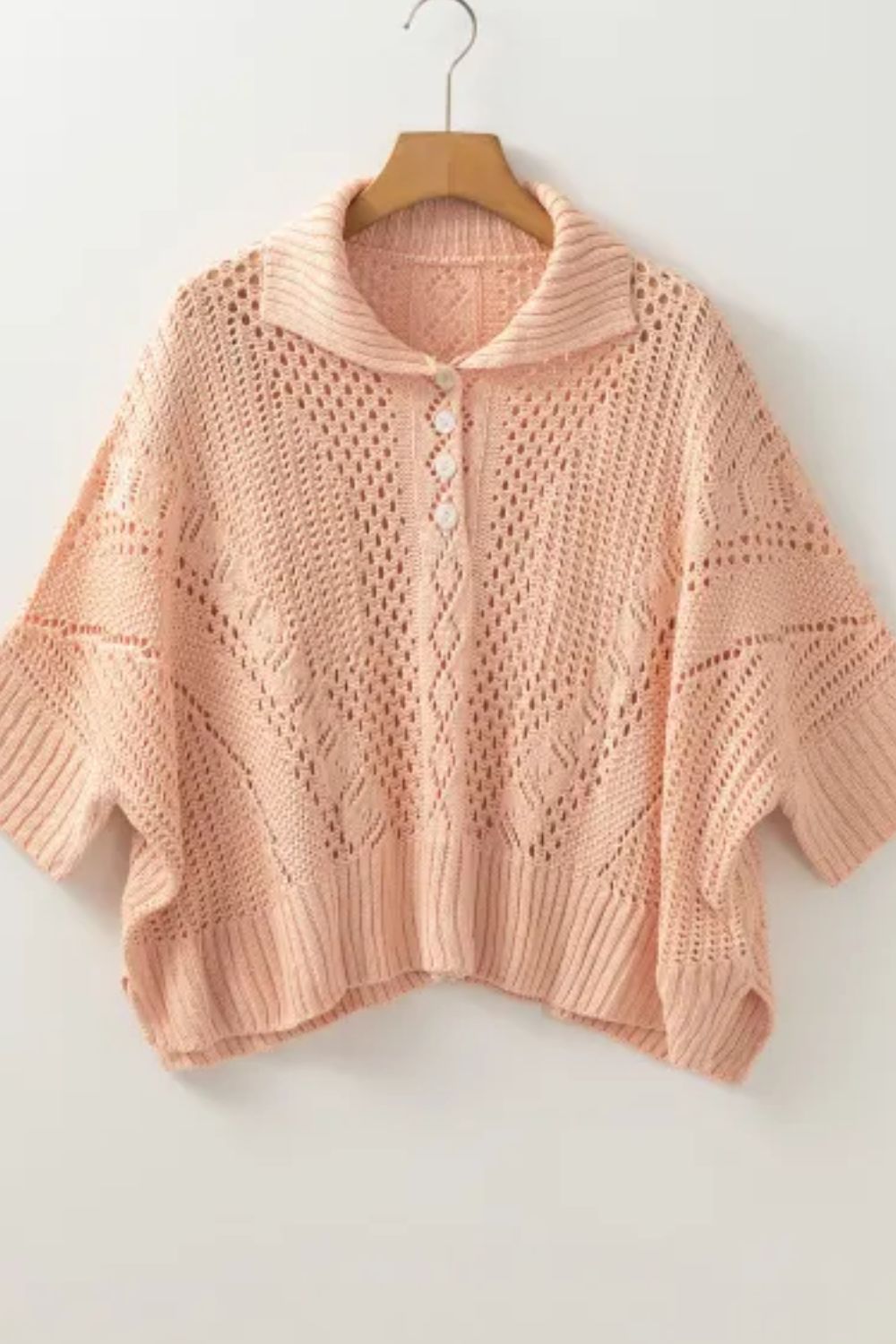 Cutout Collared Neck Three-Quarter Sleeve Sweater - The Goddess Galleries