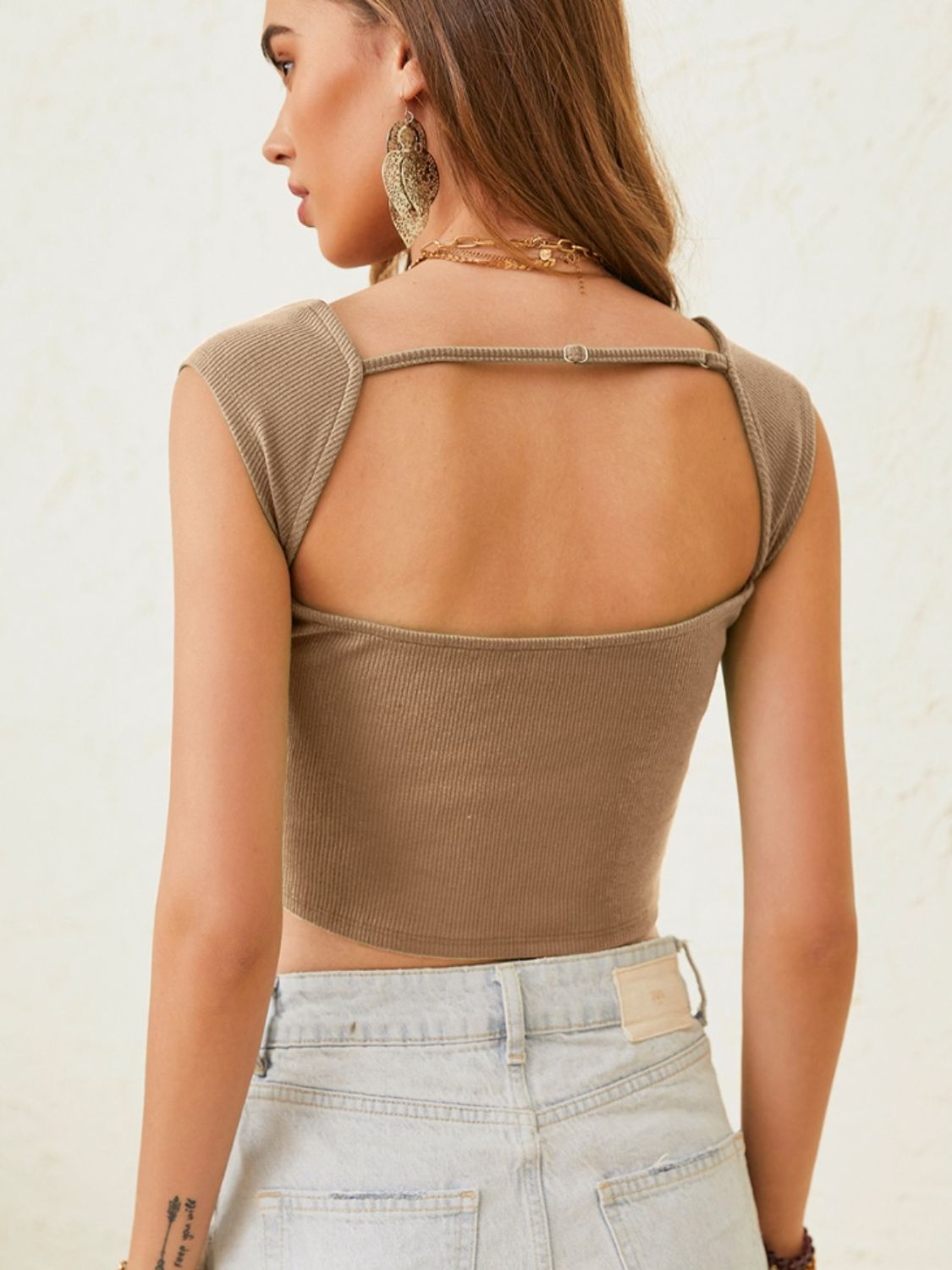Cutout Cap Sleeve Crop Top - The Goddess Galleries