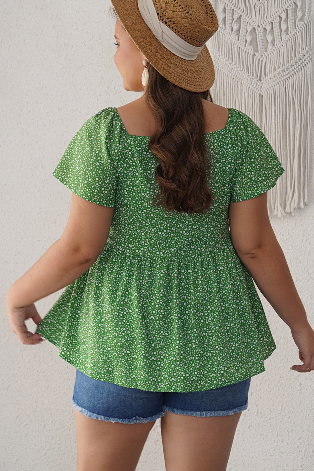 Ditsy Floral Flutter Sleeve Peplum Blouse - The Goddess Galleries