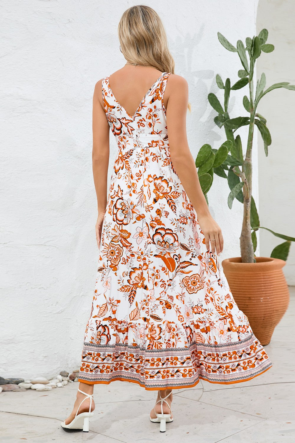Printed V-Neck Wide Strap Dress - The Goddess Galleries