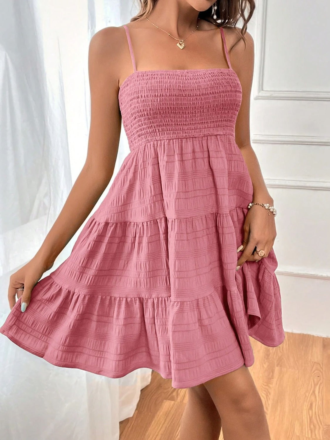 Tiered Smocked Square Neck Cami Dress - The Goddess Galleries