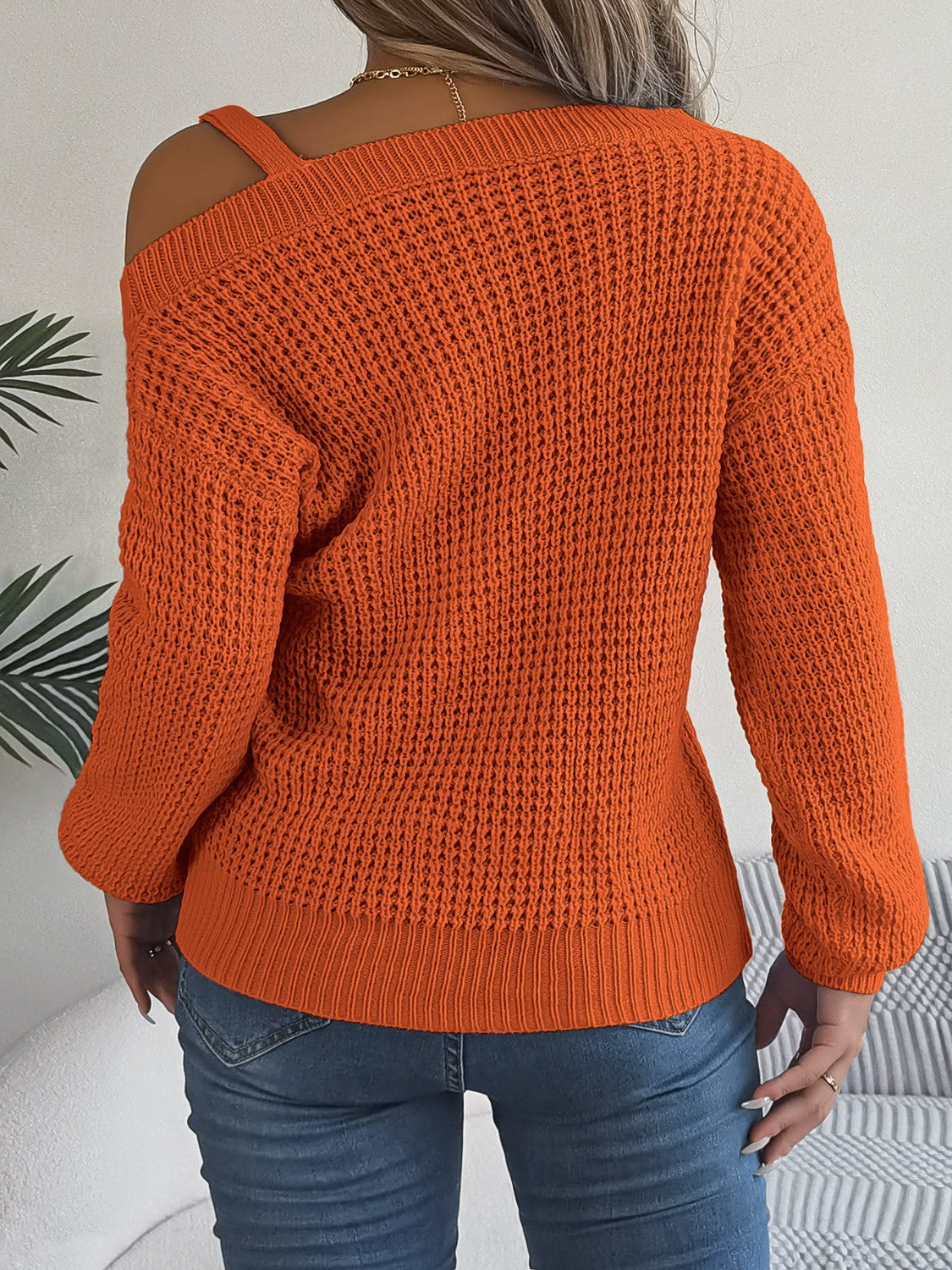 Asymmetrical Neck Long Sleeve Sweater - The Goddess Galleries