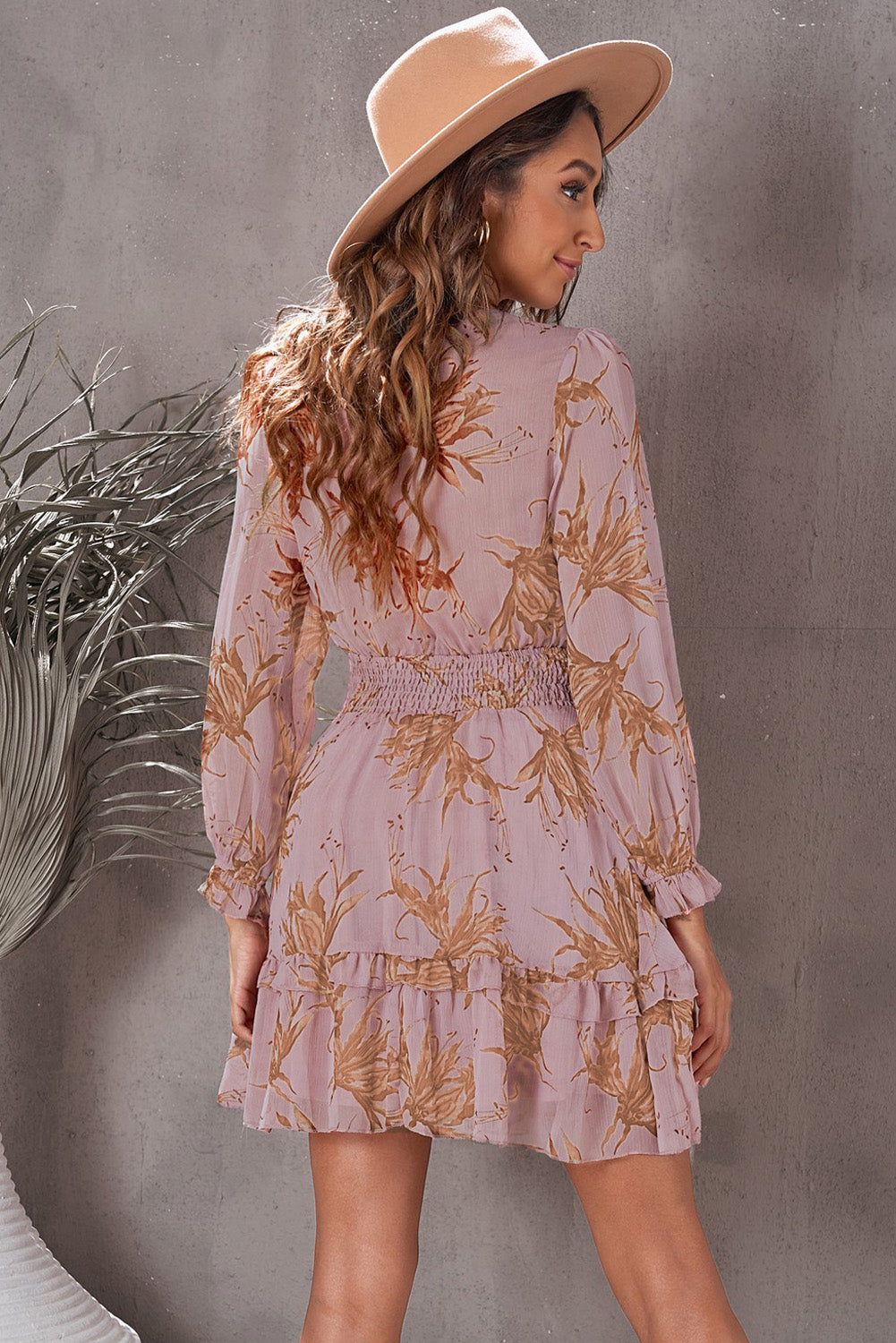 Floral Deep V Flounce Sleeve Mini Dress - The Goddess Galleries