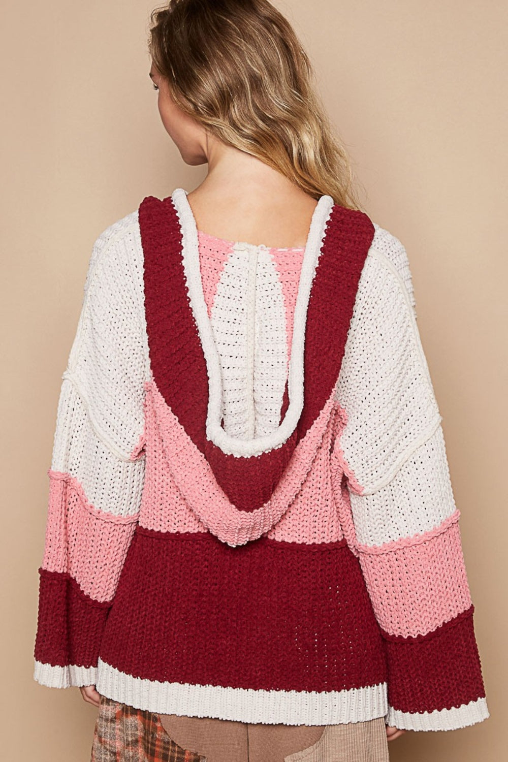 POL Color Block Long Sleeve Hooded Sweater - The Goddess Galleries