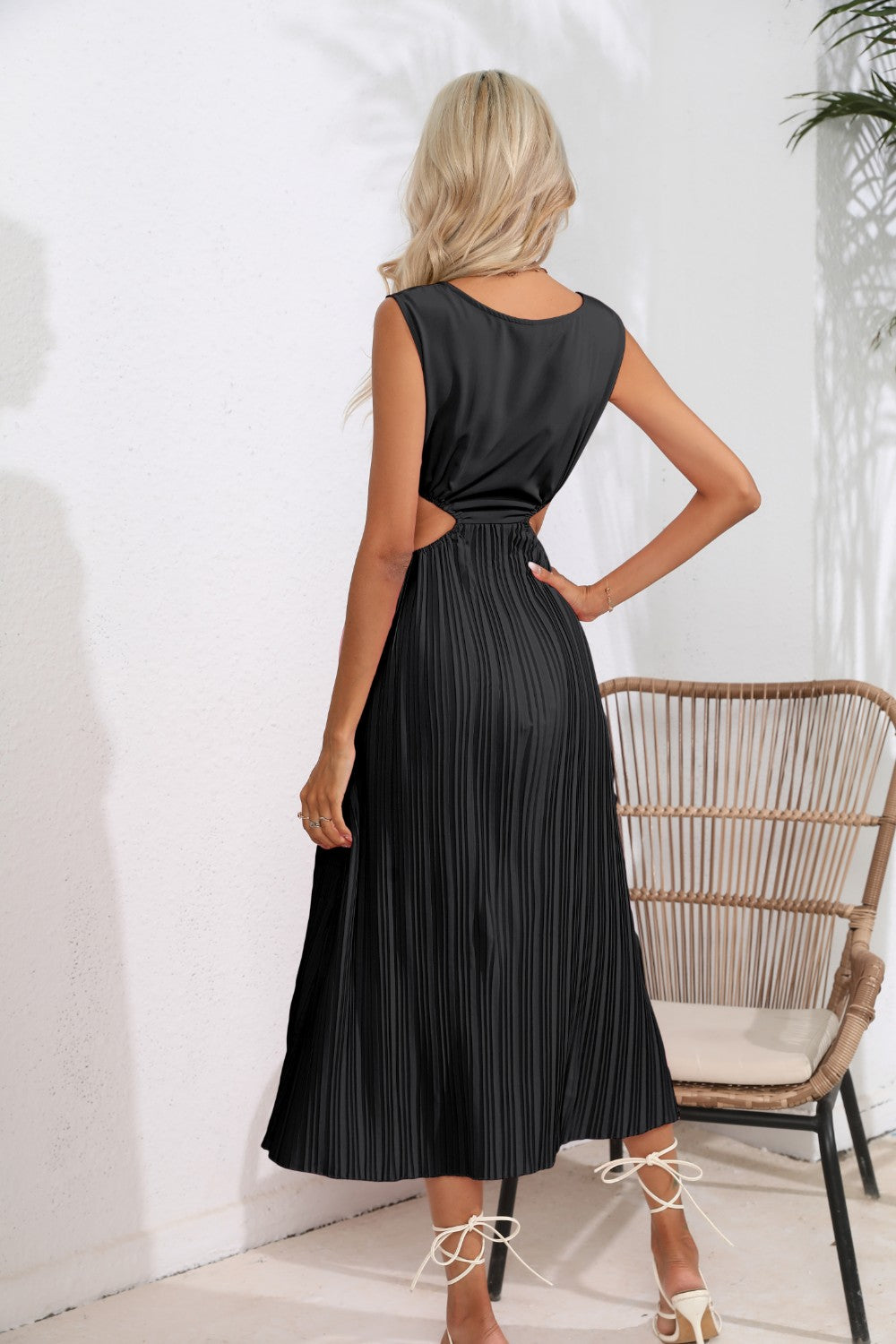 Cutout Ruched Round Neck Tank Dress - The Goddess Galleries