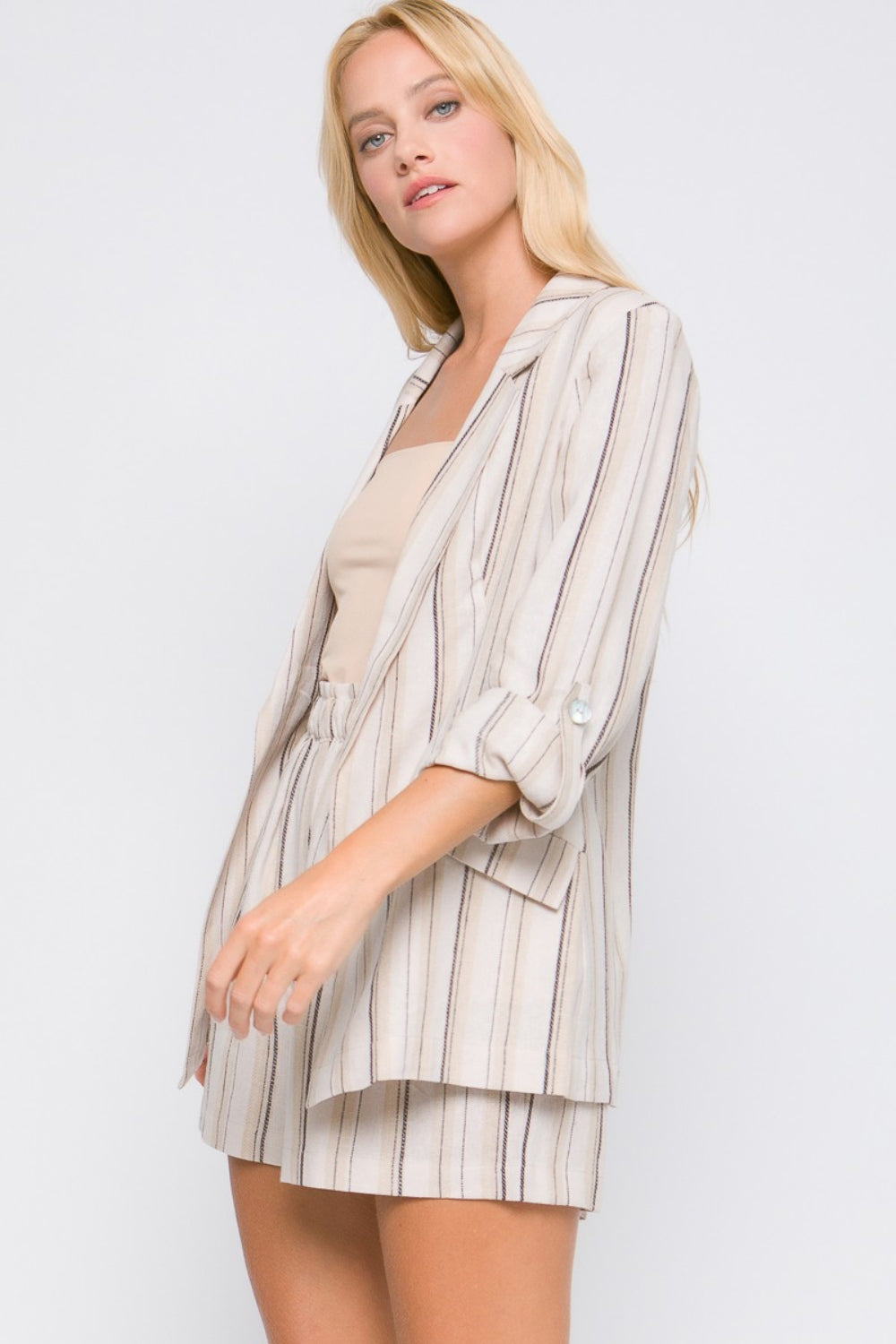Love Tree Linen Woven Striped Blazer - The Goddess Galleries