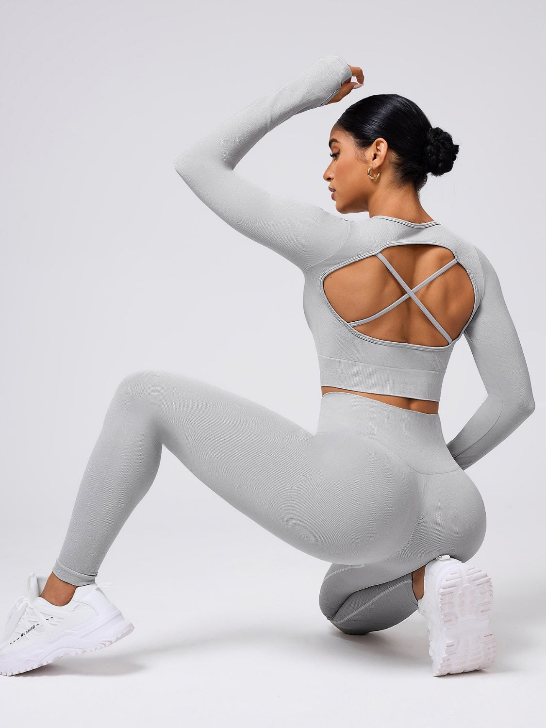 Back Crisscross Round Neck Long Sleeve Top and Leggings Active Set - The Goddess Galleries