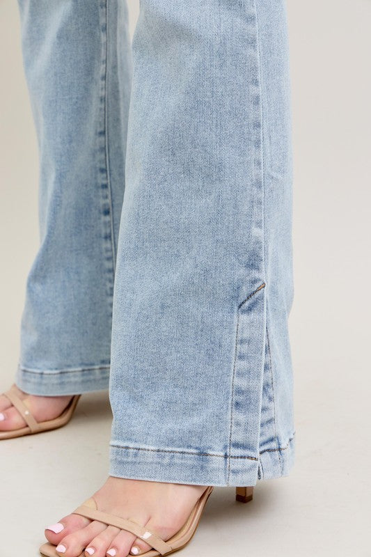 Judy Blue Full Size Tummy Control Vintage Wash Side Slit Slim Boot Jeans Plus Size - The Goddess Galleries