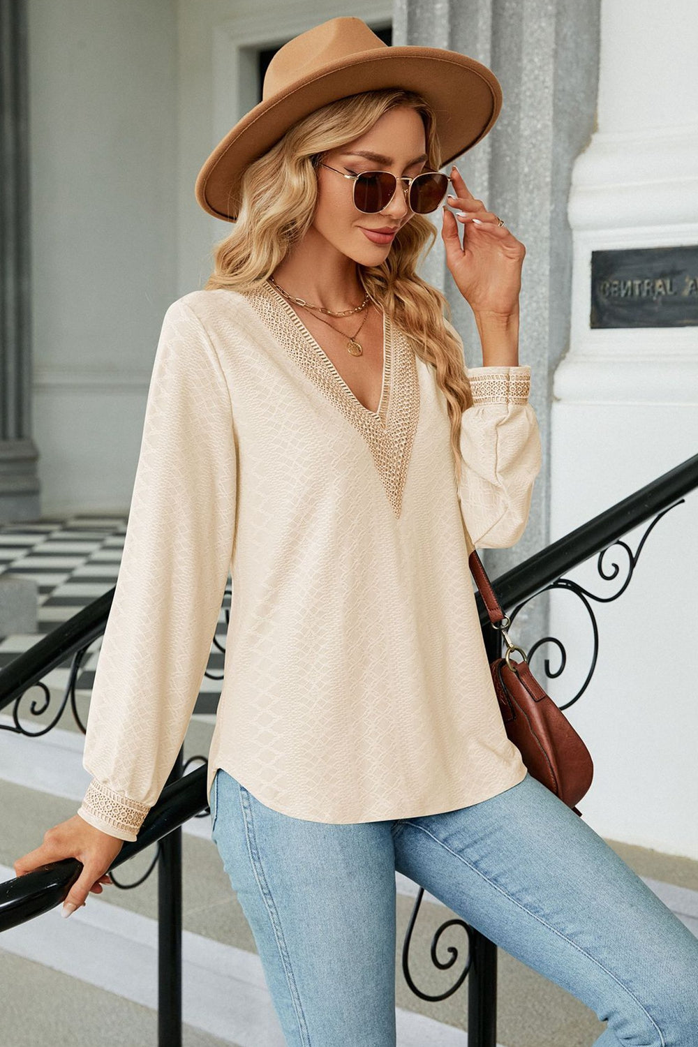 V-Neck Long Sleeve Blouse - The Goddess Galleries