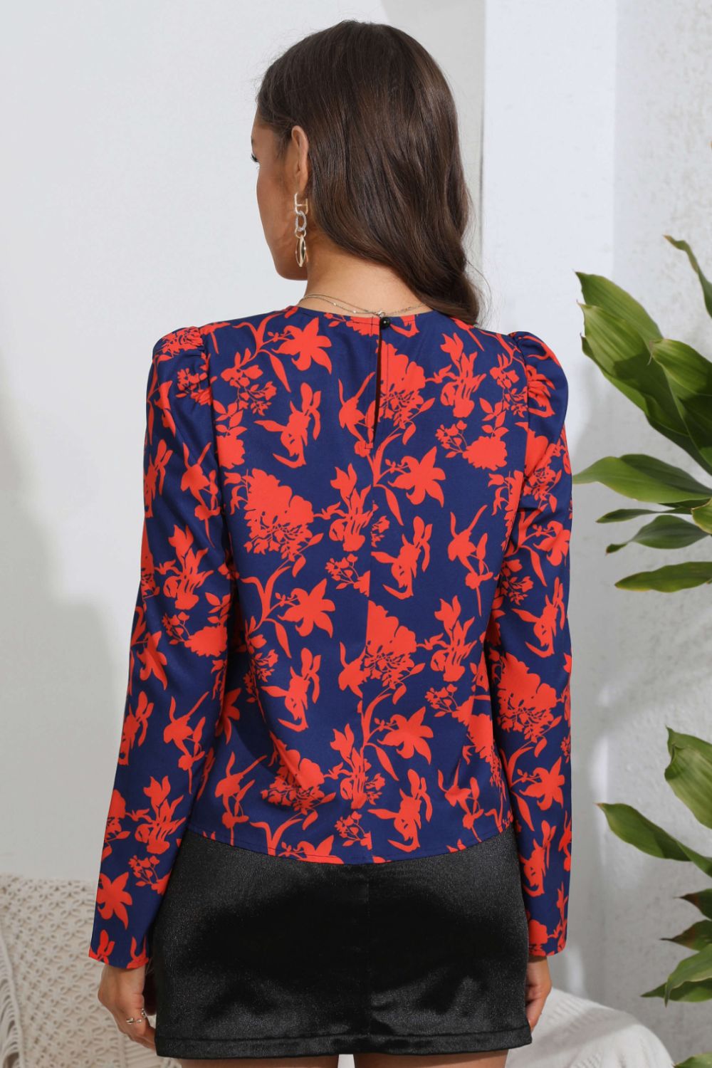 Floral Long Puff Sleeve Blouse - The Goddess Galleries