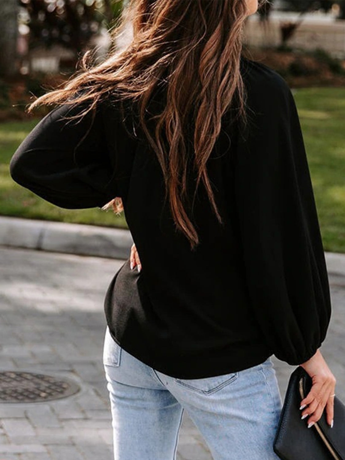 Ruched Notched Balloon Sleeve Blouse - The Goddess Galleries