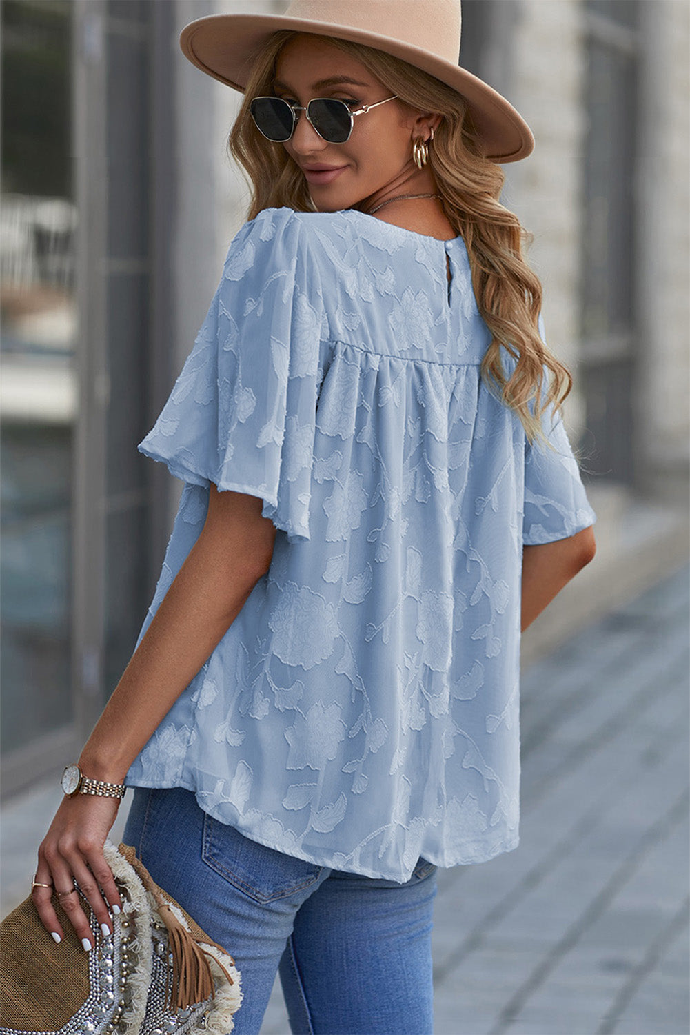 Round Neck Puff Sleeve Blouse - The Goddess Galleries