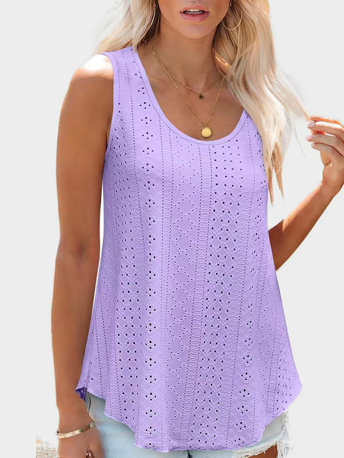 Florira Eyelet Round Neck Tank - The Goddess Galleries