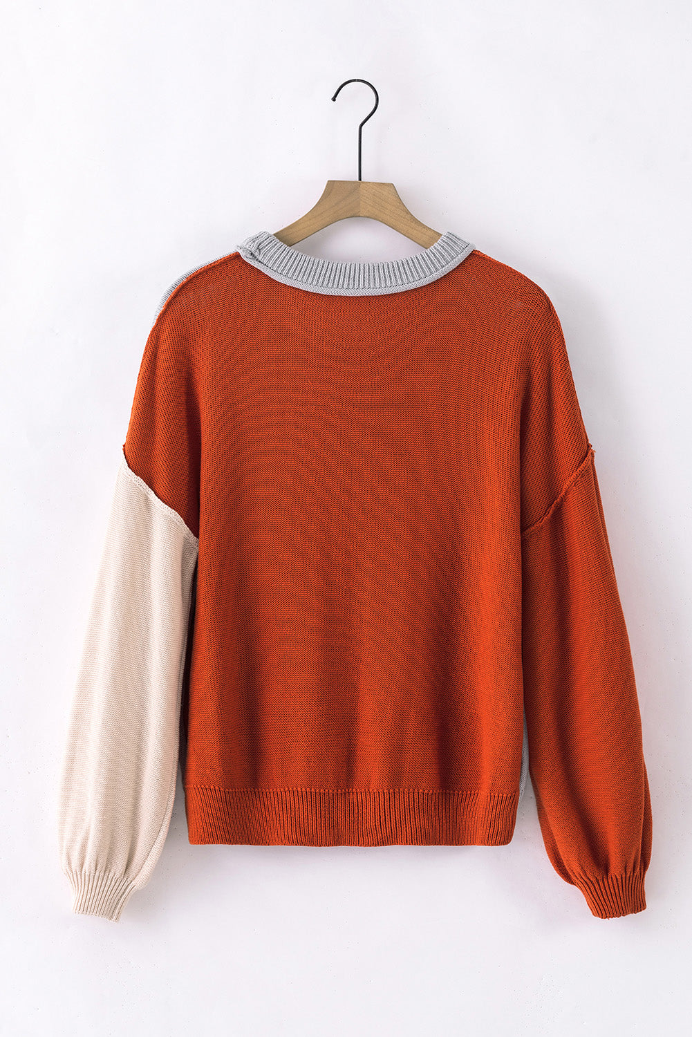 Contrast Round Neck Dropped Shoulder Sweater - The Goddess Galleries