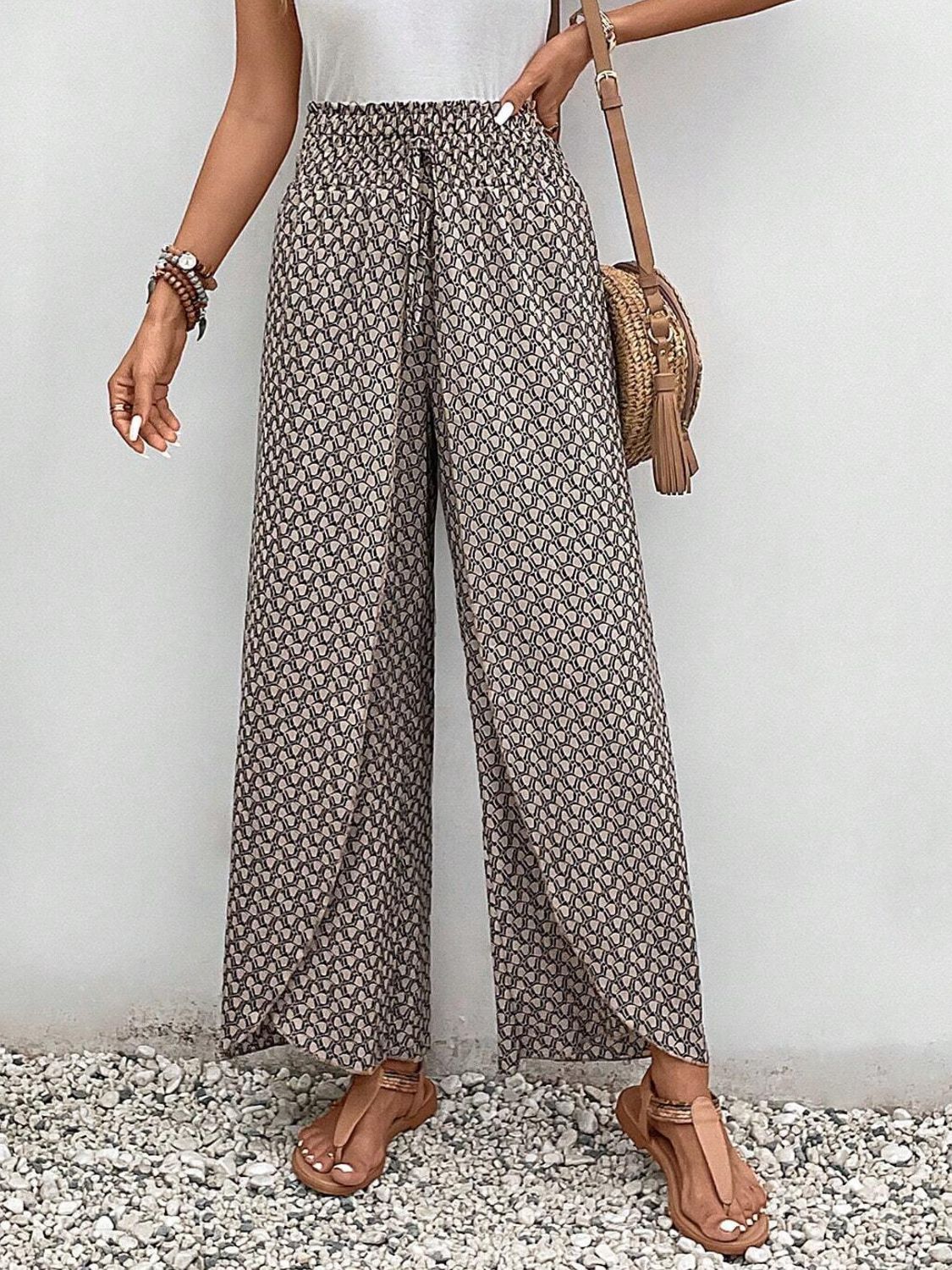 Tied Printed Wide Leg Pants - The Goddess Galleries