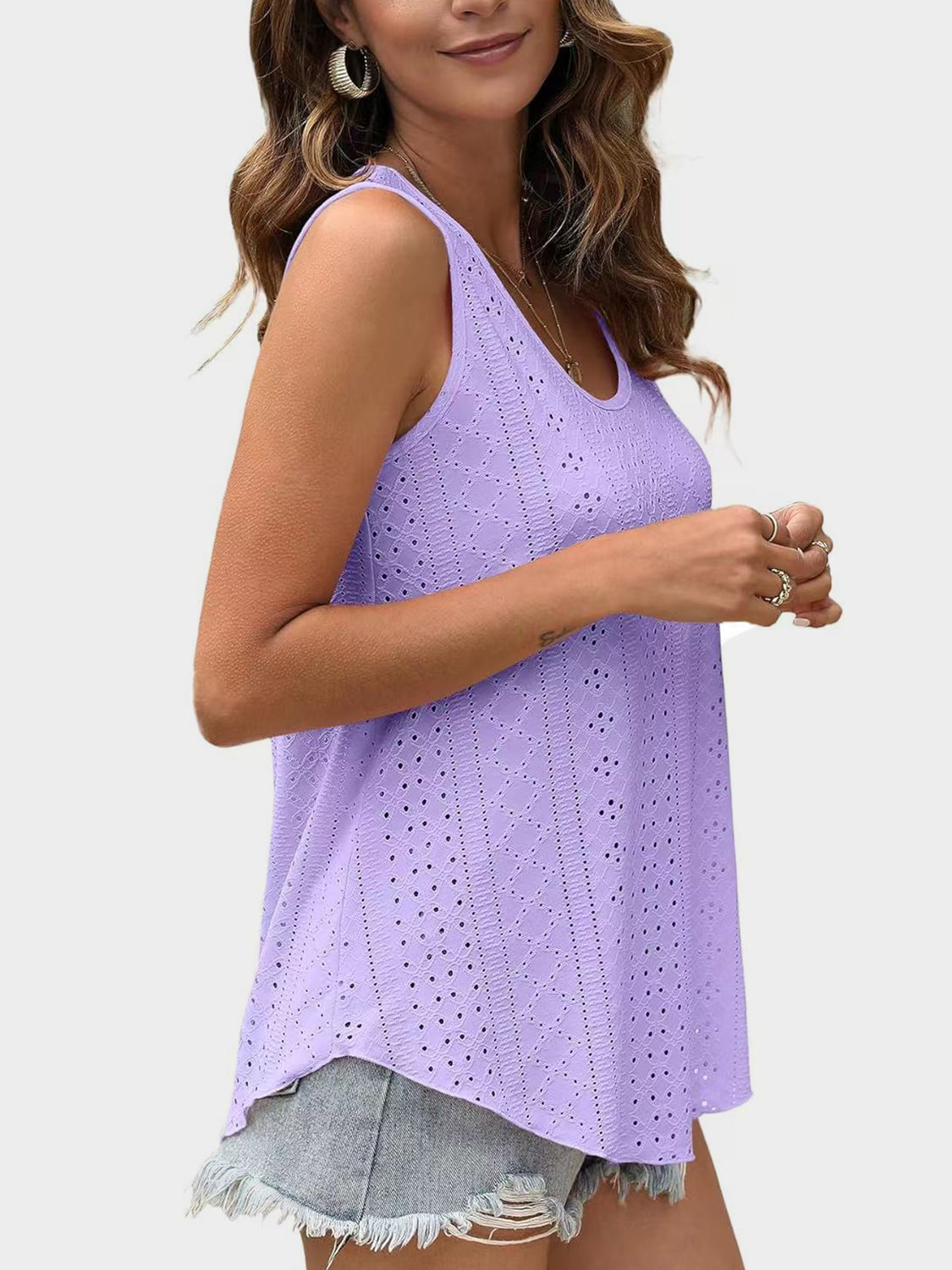 Florira Eyelet Round Neck Tank - The Goddess Galleries