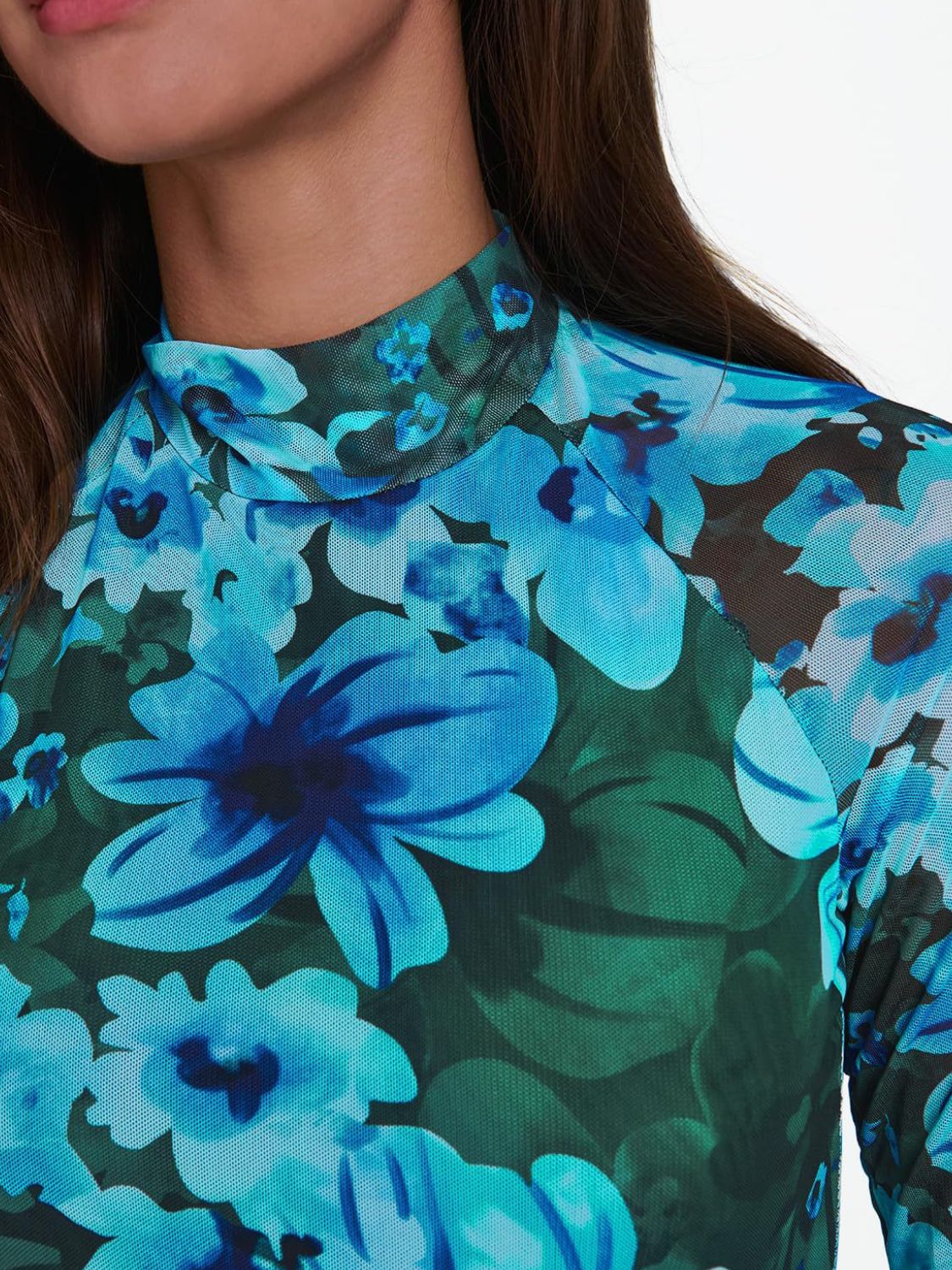 Floral Mock Neck Long Sleeve T-Shirt - The Goddess Galleries