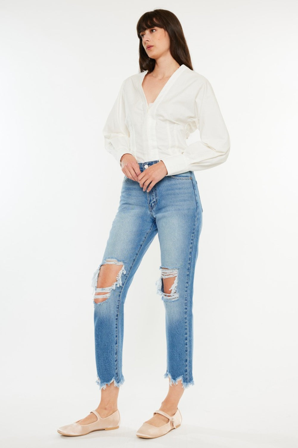 Kancan Distressed Frayed Hem Cropped Jeans - The Goddess Galleries