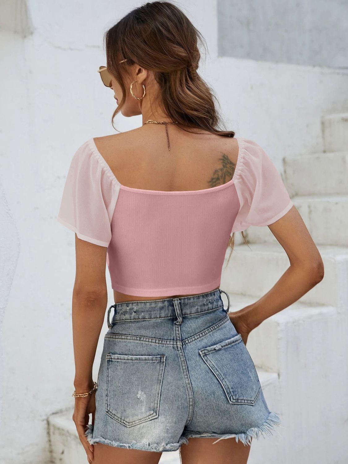 Drawstring Short Sleeve Crop Top - The Goddess Galleries
