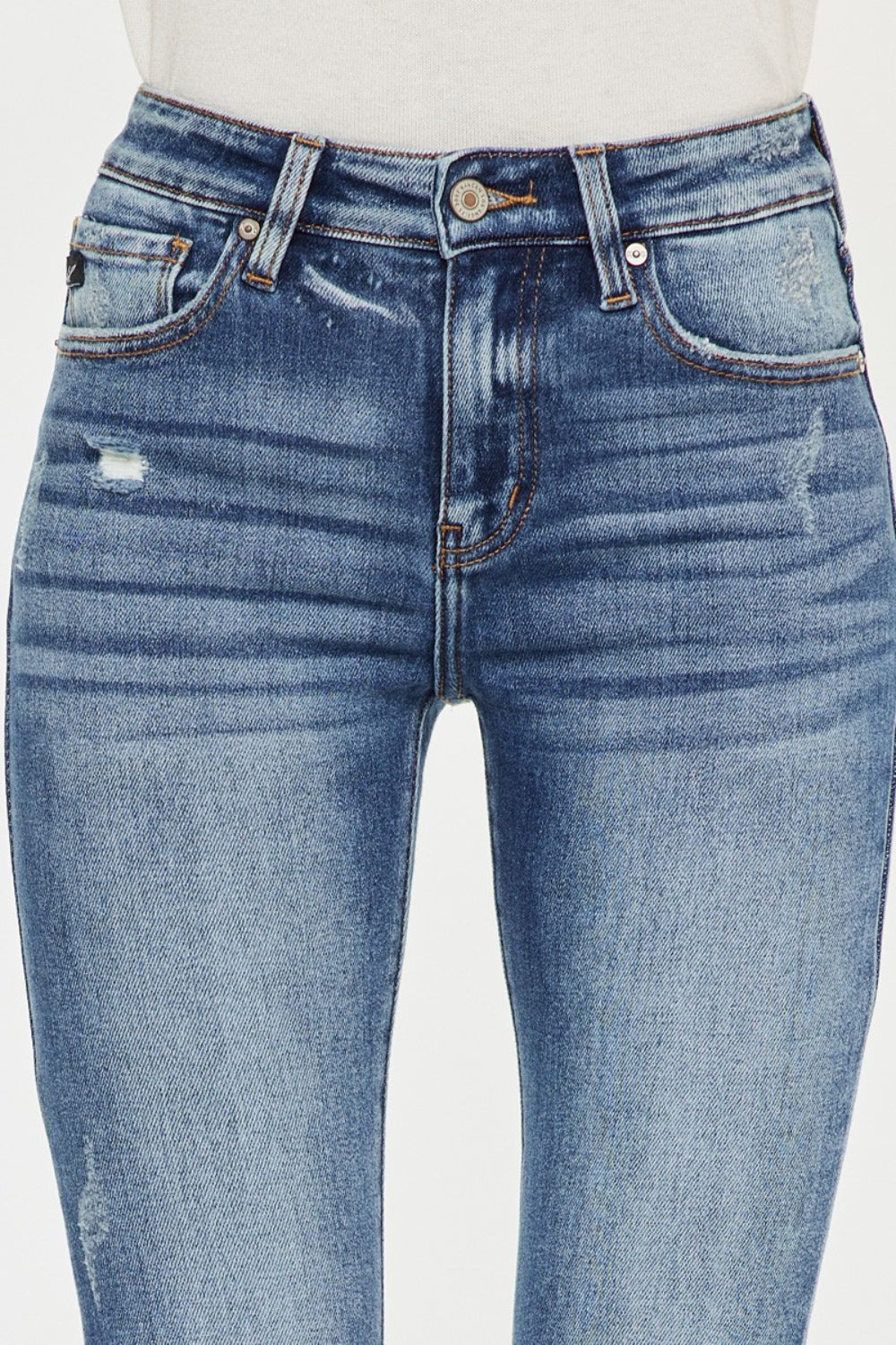 Kancan High Waist Distressed Raw Hem Ankle Skinny Jeans - The Goddess Galleries