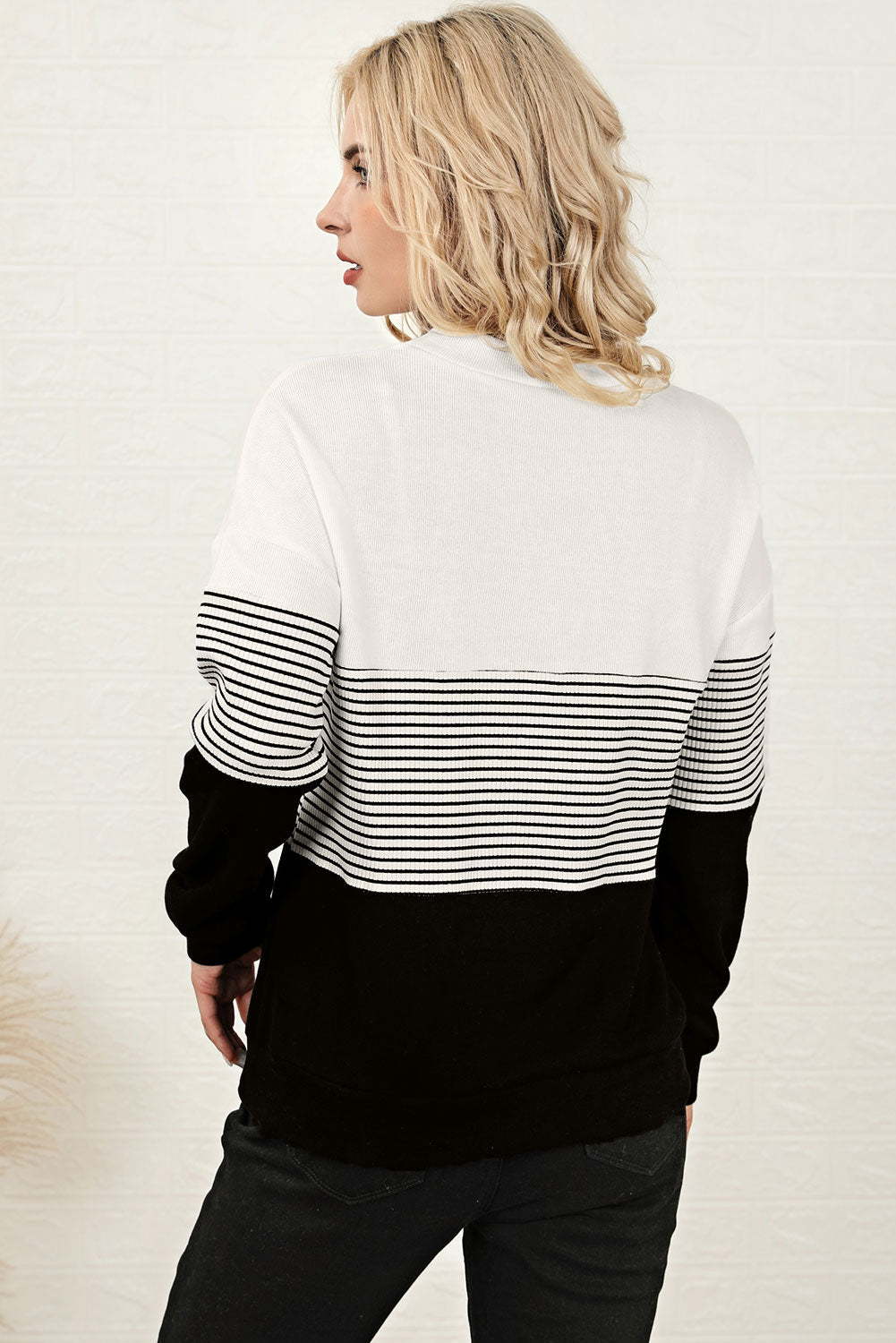 Striped Color Block Long Sleeve Knit Top - The Goddess Galleries