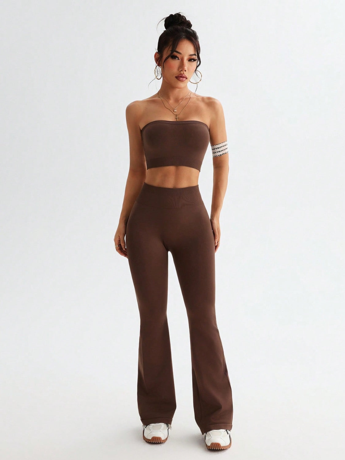 Tube Top and High Waist Flare Pants Active Set - The Goddess Galleries