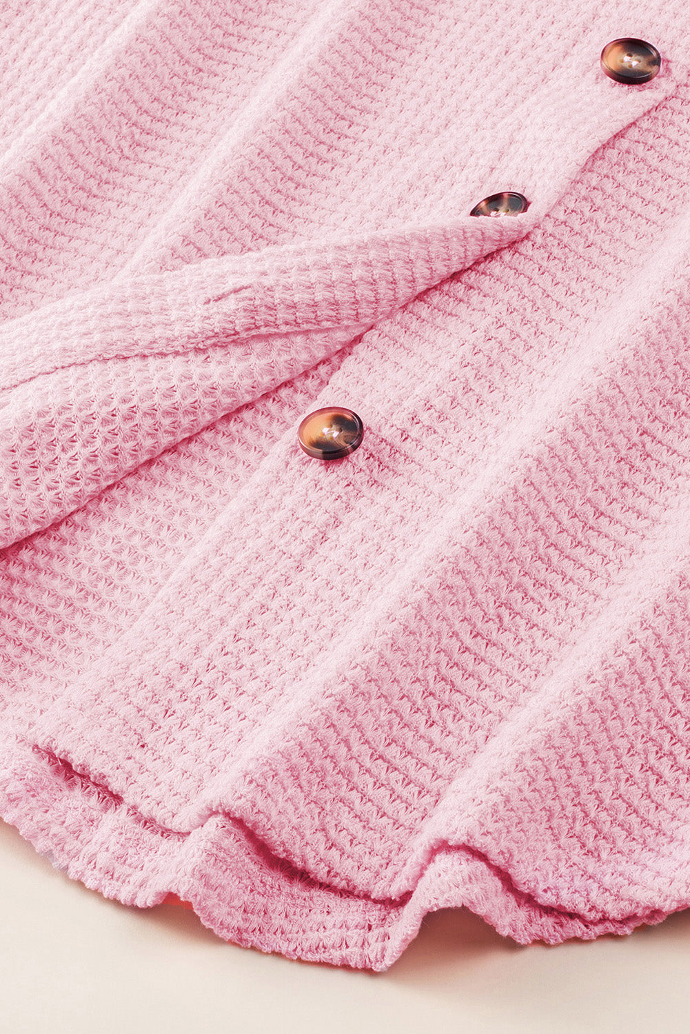 Waffle-Knit Collared Neck Long Sleeve Shirt - The Goddess Galleries