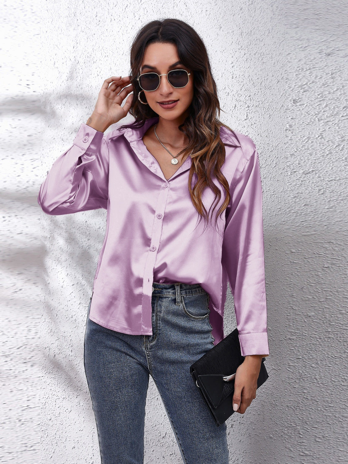 Collared Neck Buttoned Long Sleeve Shirt - The Goddess Galleries