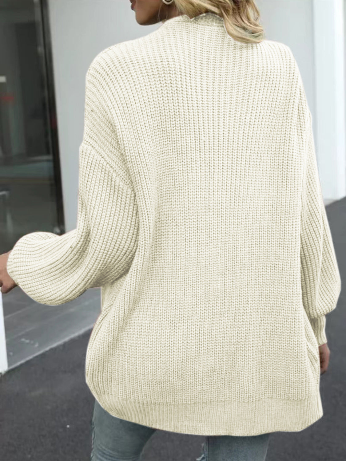 Drop Shoulder Balloon Sleeve Cardigan - The Goddess Galleries