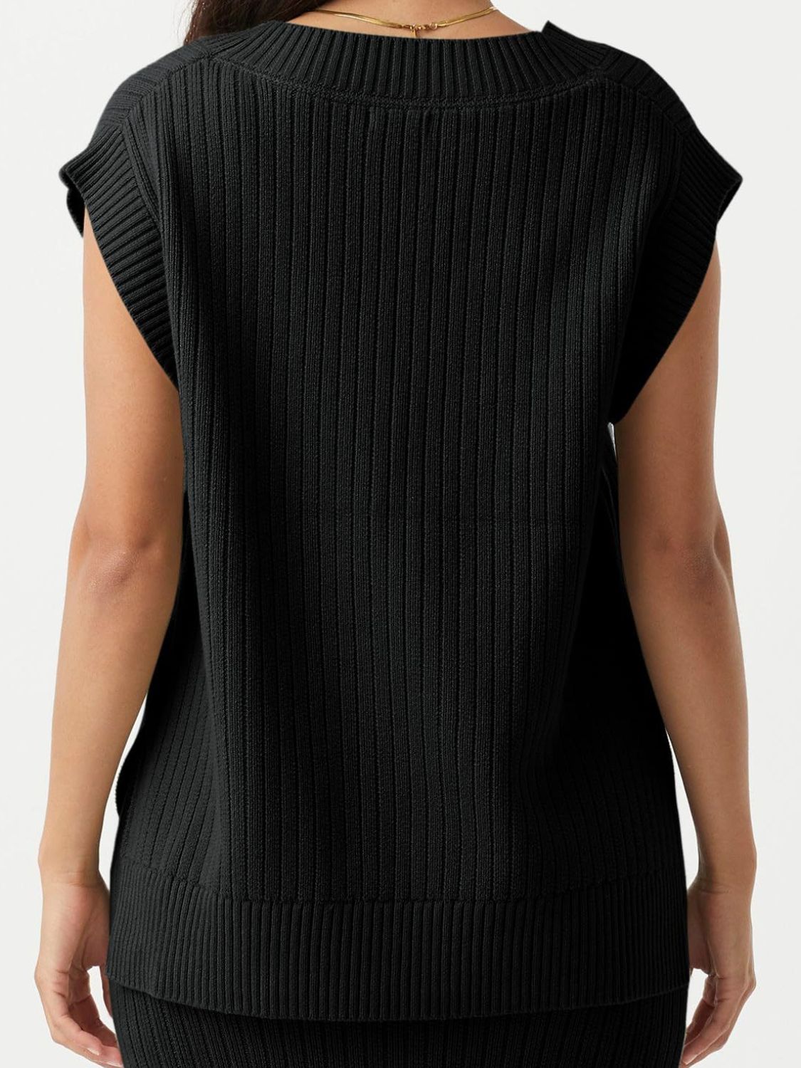Mandy Ribbed V-Neck Sweater Vest - The Goddess Galleries