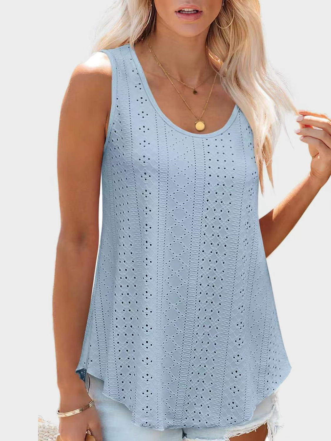Florira Eyelet Round Neck Tank - The Goddess Galleries