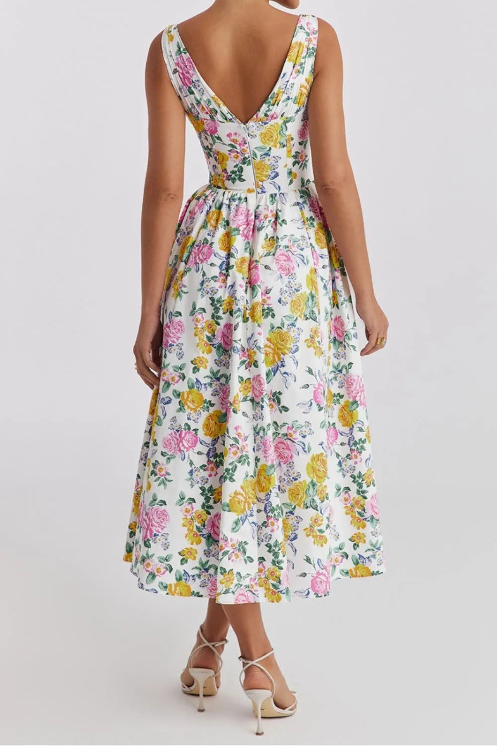 Floral V-Neck Sleeveless Midi Dress with Pockets - The Goddess Galleries