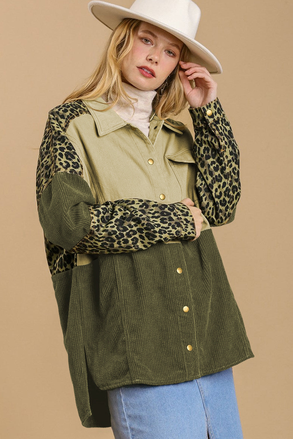 High-Low Leopard Snap Down Shacket - The Goddess Galleries