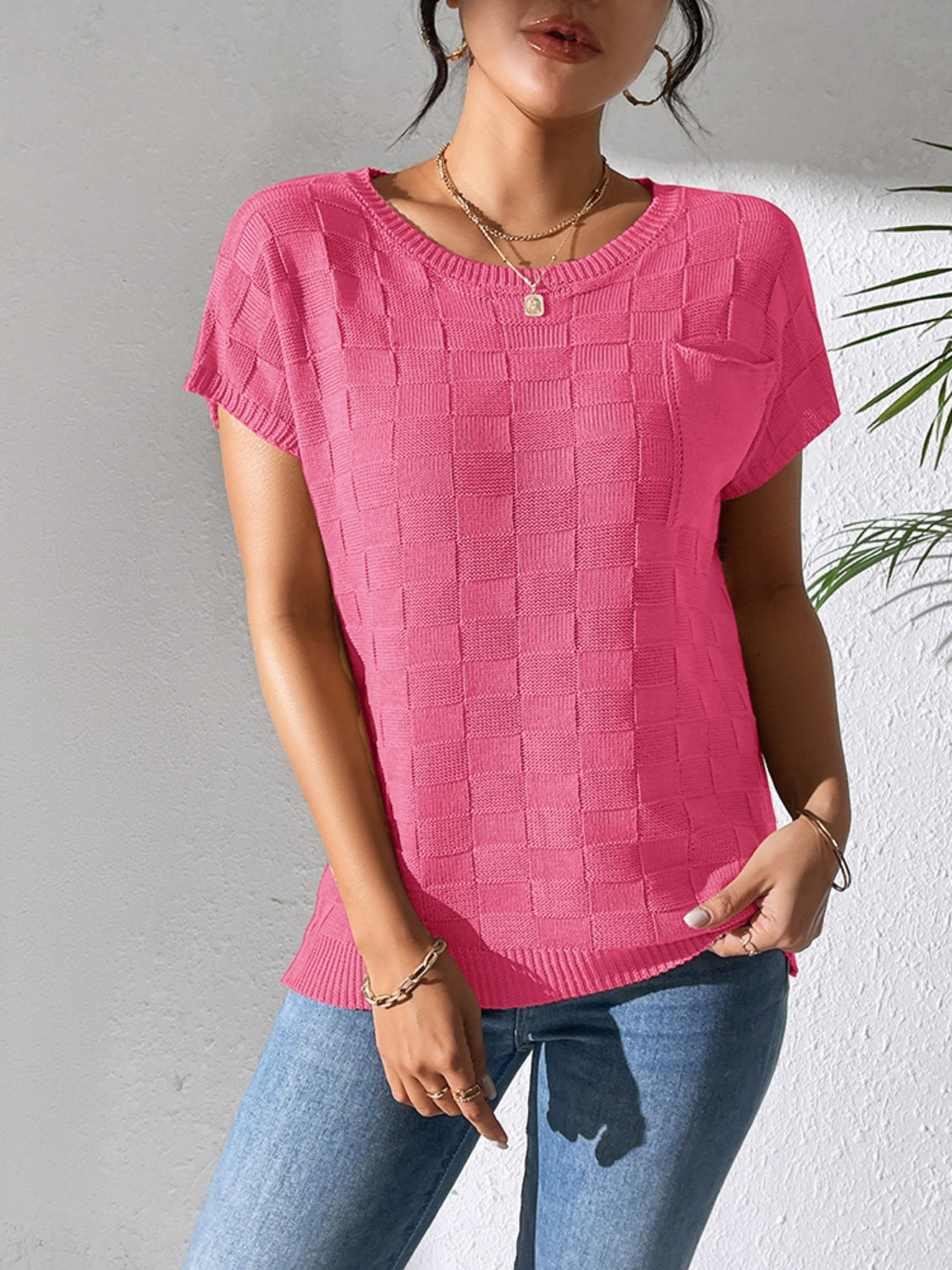 Round Neck Short Sleeve Knit Top - The Goddess Galleries