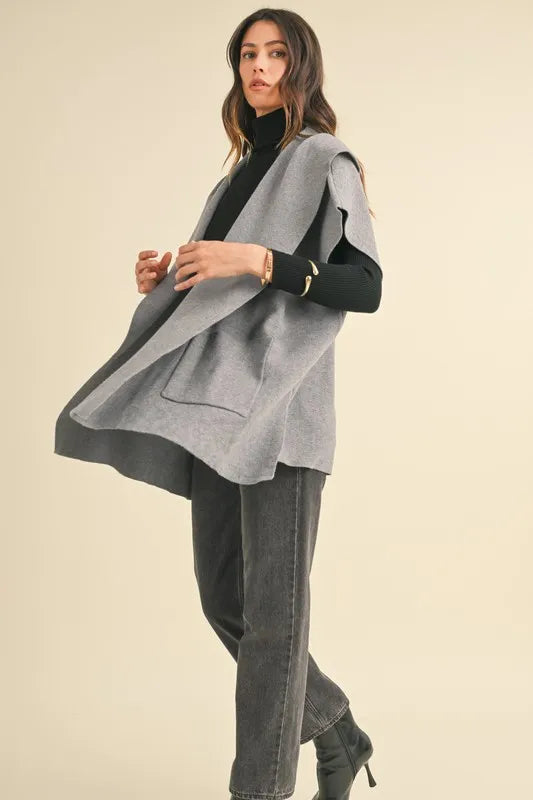 MABLE Knit Open Front Hooded Cardigan With Pocket - The Goddess Galleries