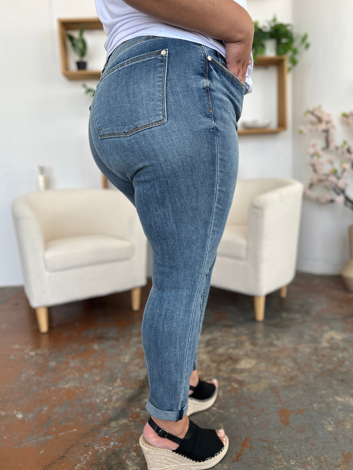 Judy Blue Full Size Cuffed Hem Slim Jeans - The Goddess Galleries