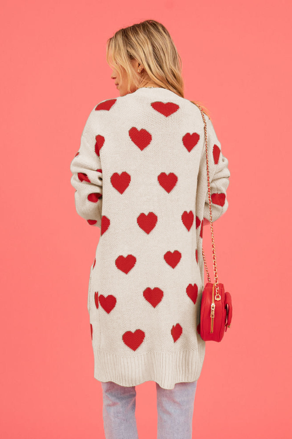 Heart Graphic Open Front Cardigan with Pockets - The Goddess Galleries