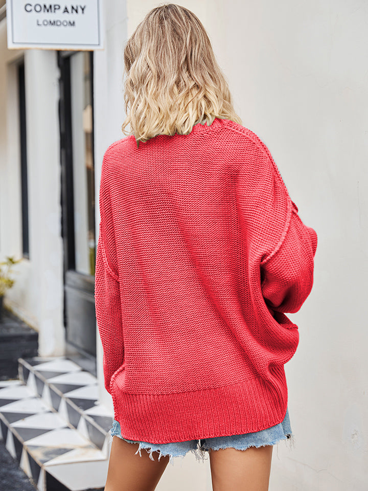 V-Neck Ribbed Dropped Shoulder Knit Top - The Goddess Galleries