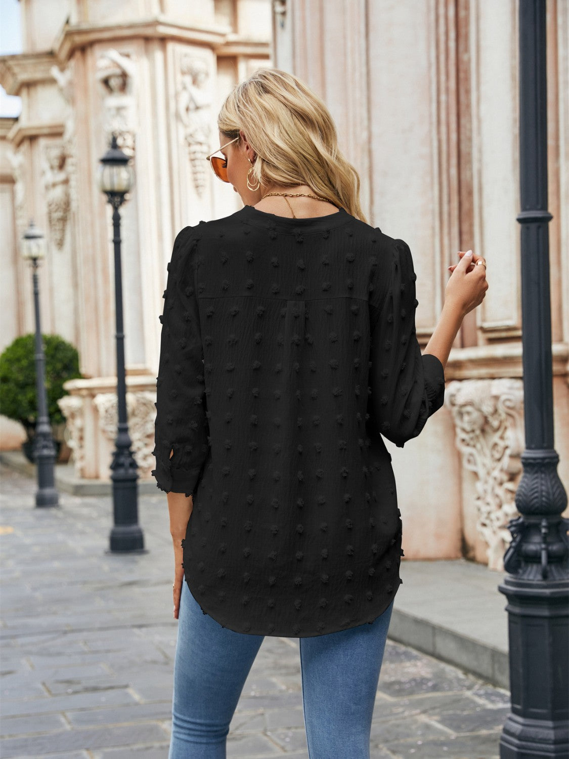Swiss Dot Notched Neck Blouse - The Goddess Galleries