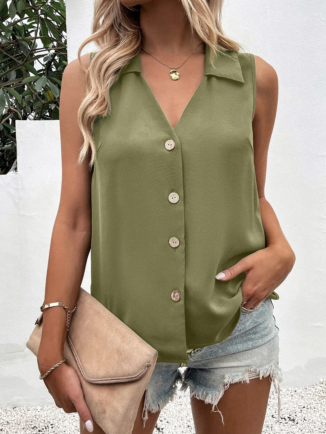 Full Size Johnny Collar Button Up Tank - The Goddess Galleries